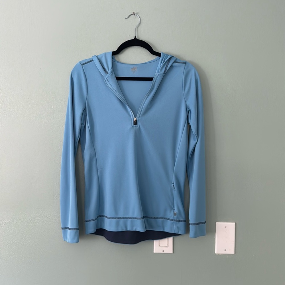 ALO Yoga Coolfit Quarter Zip Pull Over Hoodie Blue Size Medium